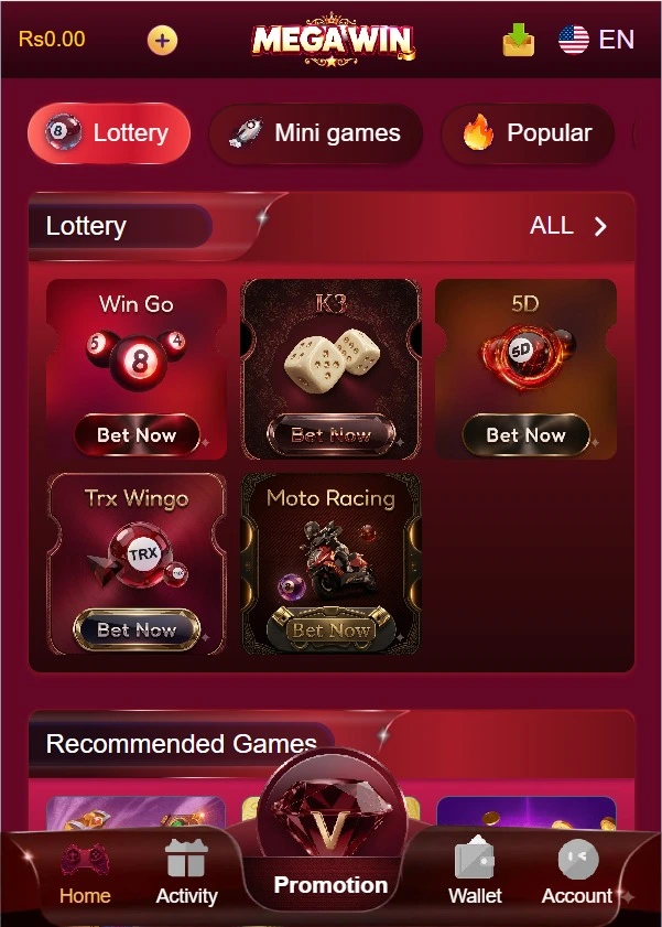 MegaWin interface